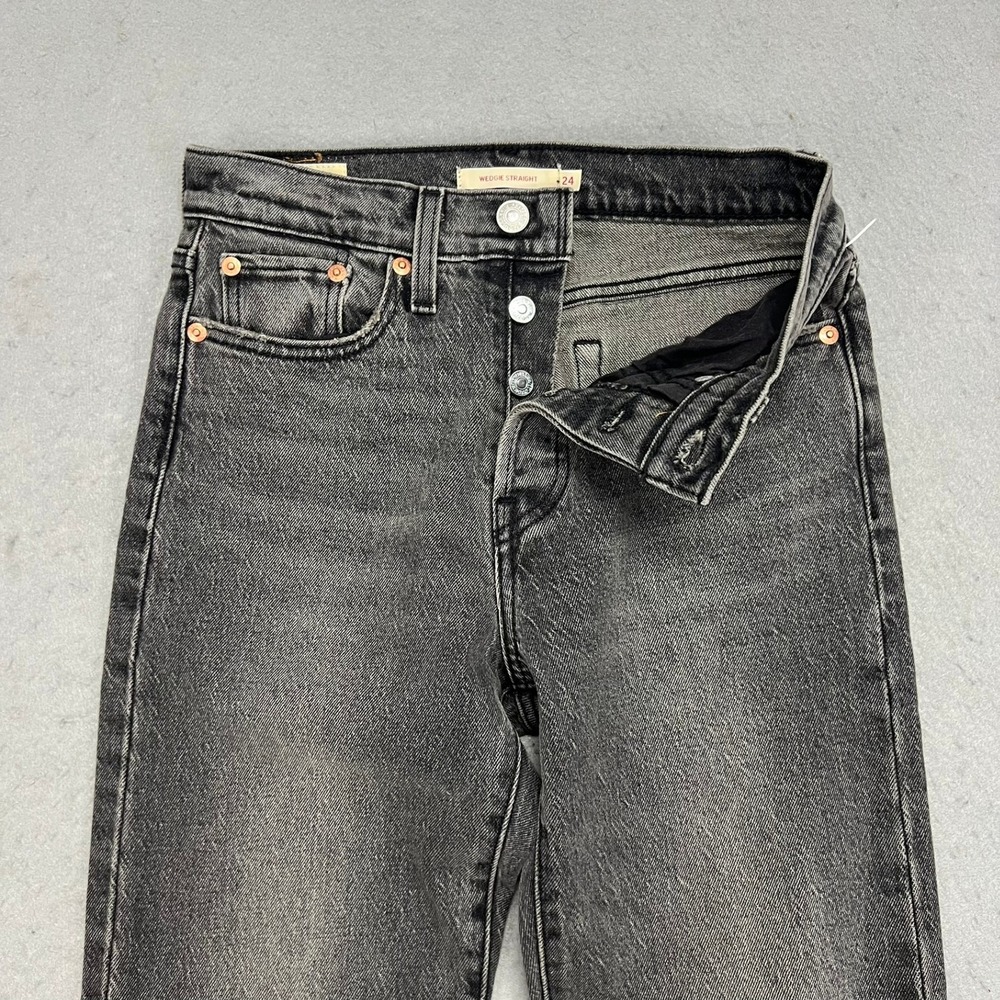 Levis Premium Wedgie Straight Jeans‎ Faded Black High Rise Button Fly Size 24